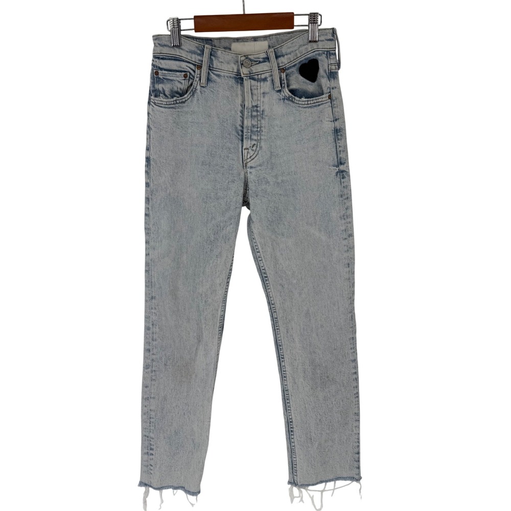 Mother The Tomcat Ankle Fray Jeans Womens 25 Saved by the Bell Heart Patch